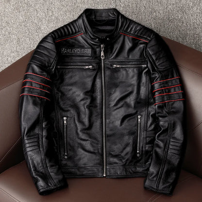 New Motorcycle Jacket Men Cowhide Motocross Jacket  Leather Winter Windproof Racing Suit Wear-resistant Moto Clothing For Harley